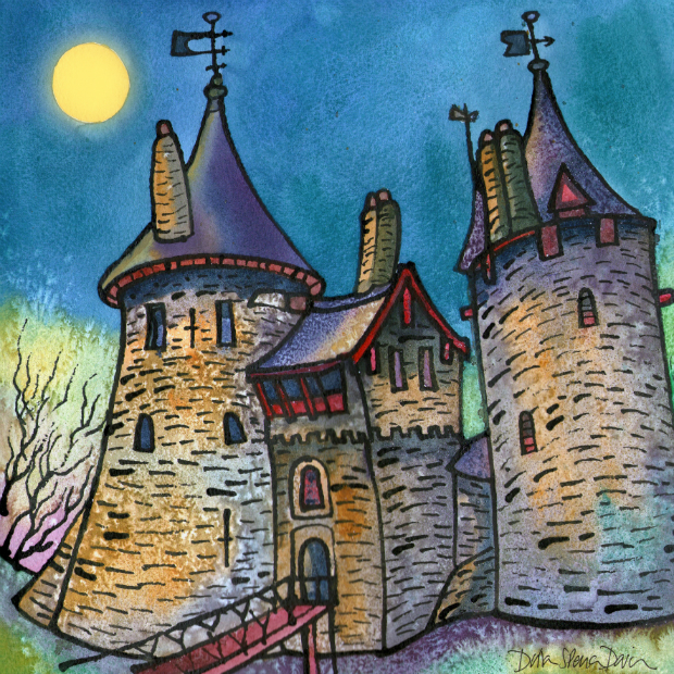 Castell Coch painting - Moonlight