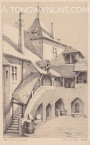 Old postcard featuring drawing of Castell Coch