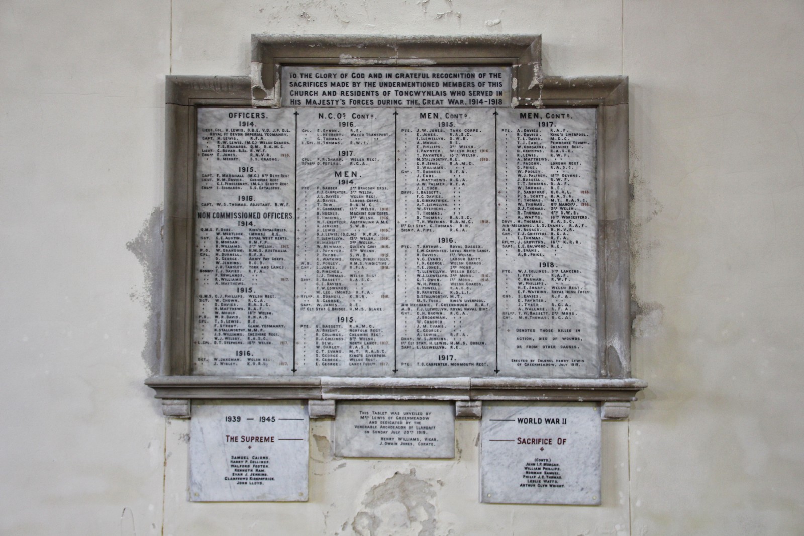 War memorial in St Michael's Church, Tongwynlais