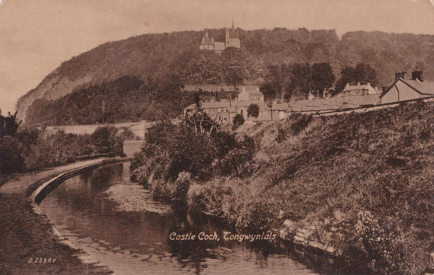 Old postcard showing Tongwynlais, the Glamorganshire Canal and Castell Coch