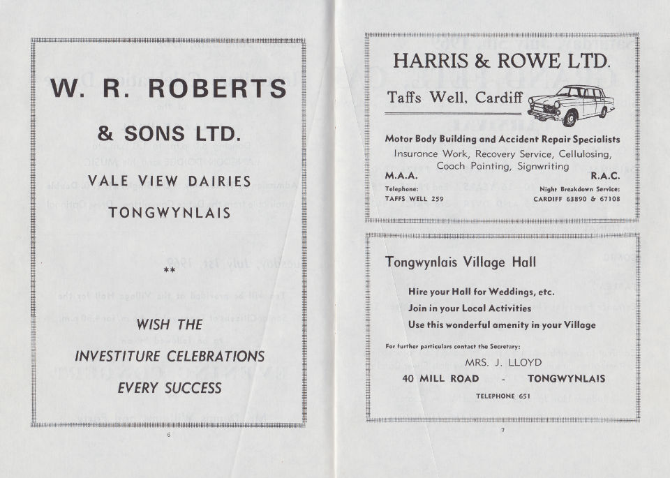 Scan of 1969 Programme to mark the investiture of The Prince of Wales