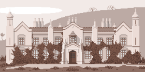 Pixel art illustration of an old country house