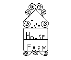 Pixel art illustration of a metal sign for Ivy House Farm