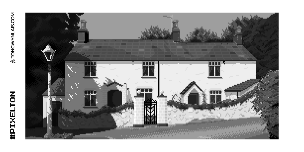 Pixel art illustration of an old farmhouse