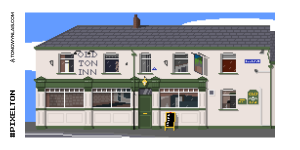 Pixel art illustration of an old pub