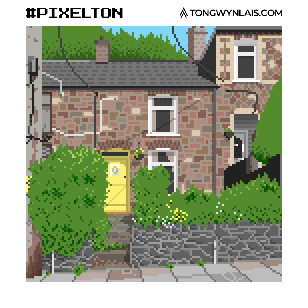 Pixel art illustration of a terraced cottage