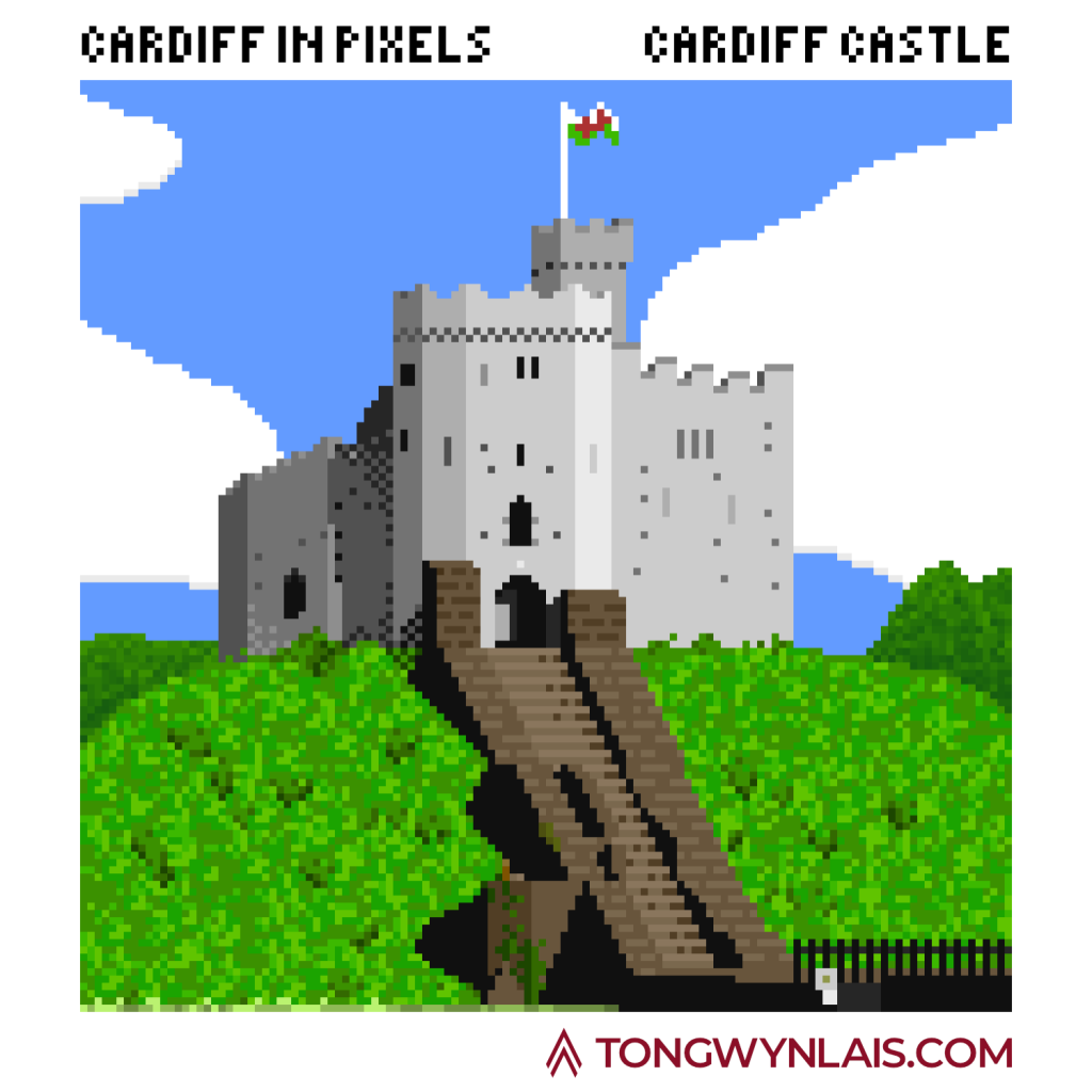 Pixel art illustration of Cardiff Castle