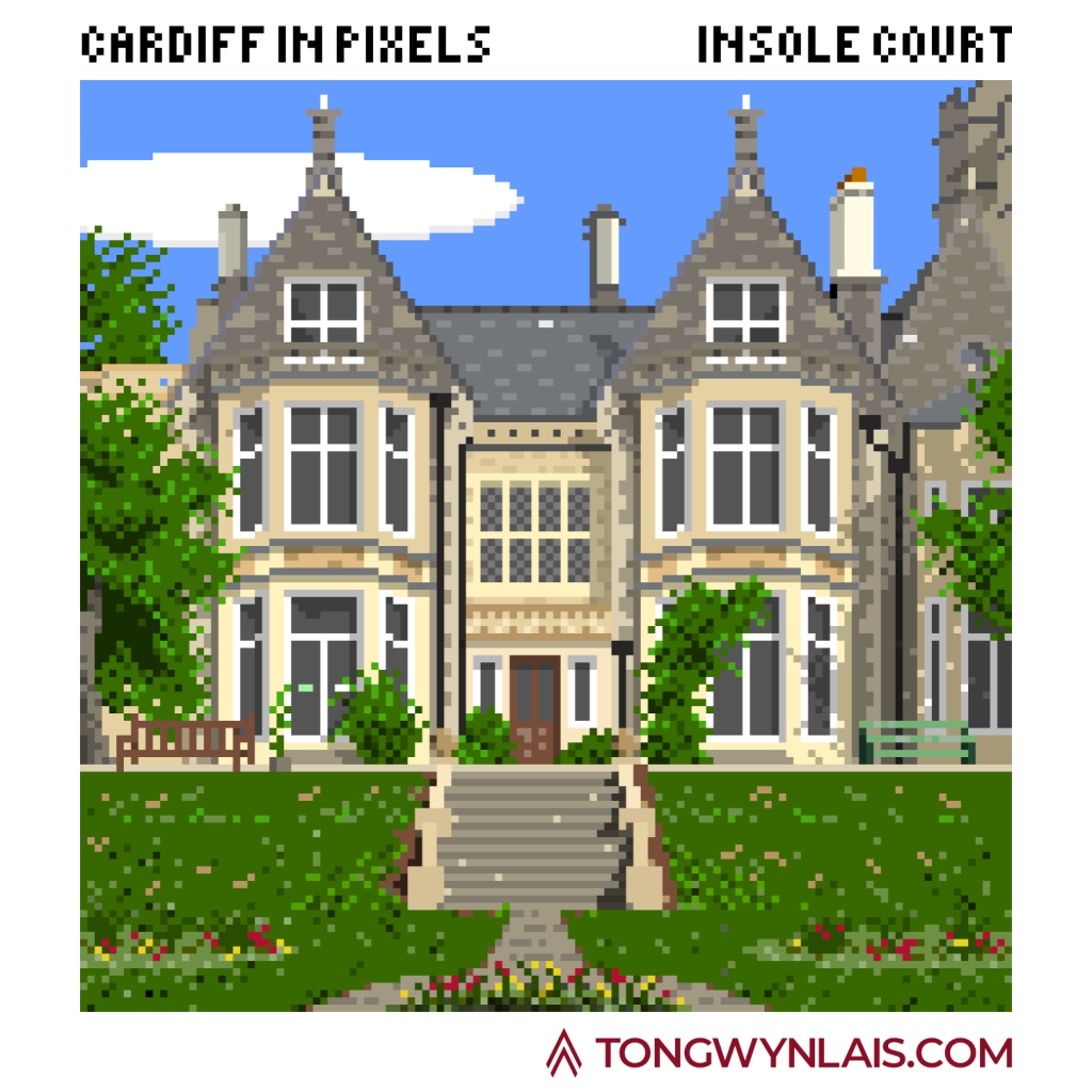 Pixel art illustration of Insole Court in Cardiff