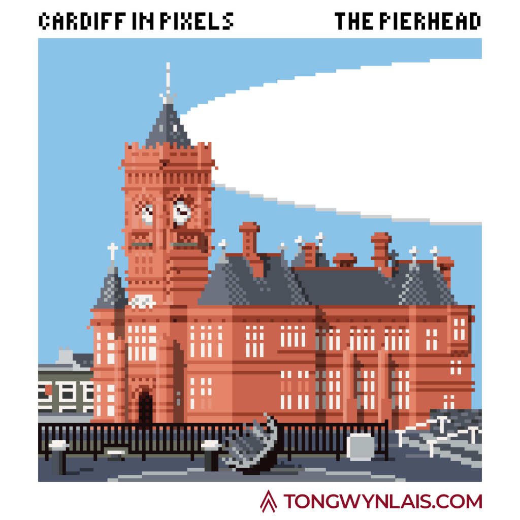 Pixel art illustration of the Pierhead in Cardiff